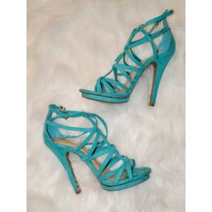 Turquoise cage heels.